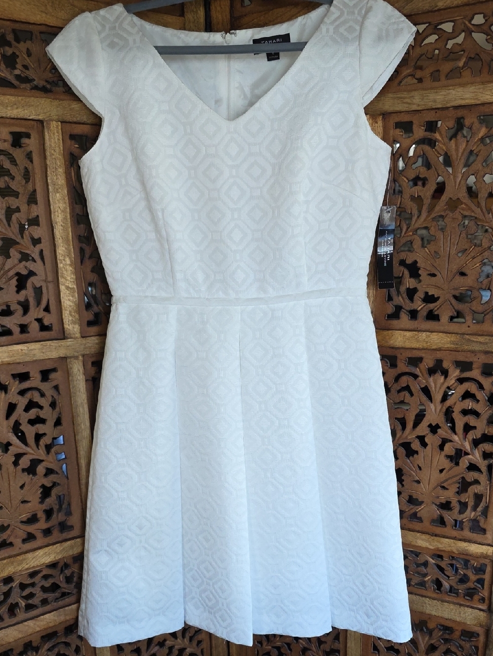 Tahari White Textured Fit & Flare Dress